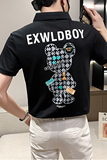 5511#夏款小熊刺绣印花男士polo衫潮小伙风翻领短袖T恤男P55，男装T恤，电商C309