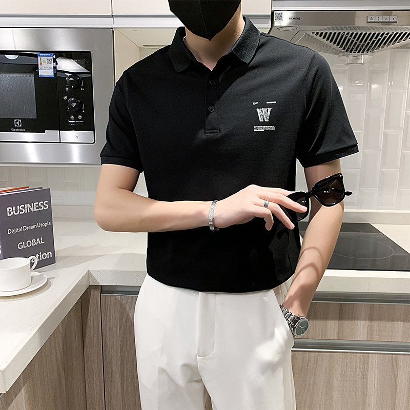 95005#夏季社会风男士休闲polo衫翻领短袖T恤简约字母潮P58控78,男装T恤,电商C309