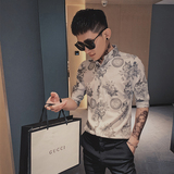 银丝烫印花社会风精神小伙韩版修身半袖休闲衬衫男潮CS03_P55，男装T恤，电商C309