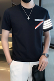 23367#白夏新款反光标条纹细节TB编织带男士圆领T恤潮特P48控78，男装T恤，电商C309