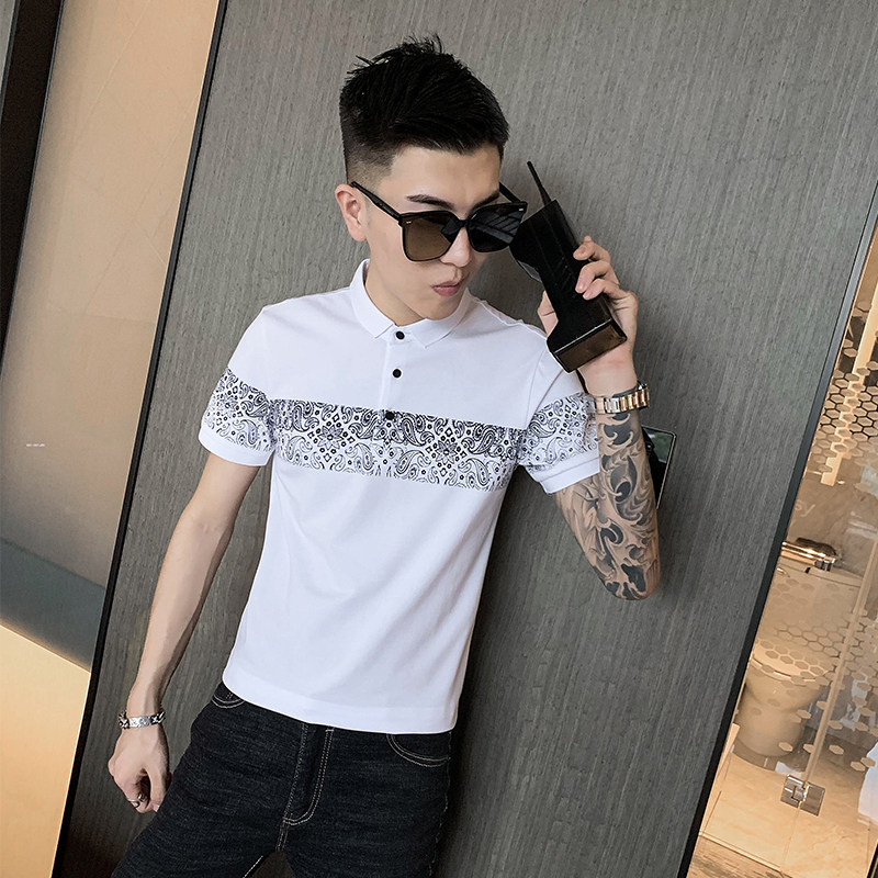 8023#袖臂时尚腰果花男士短袖休闲T恤翻领polo衫潮P58,男装T恤,电商C309