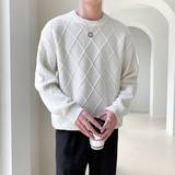 黑_轻熟风菱形格纹男士圆领长袖毛衣套头针织衫8205#P105，男装针织衫/毛衣，电商C309