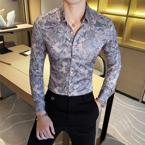 C802_P58_2021款新 男士韩版修身长袖印花衬衫英伦店主潮图片