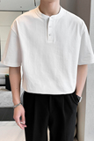 2301#白男士纯色立领短袖T恤衫轻熟店主复古休闲圆领T恤潮特P48，男装T恤，电商C309