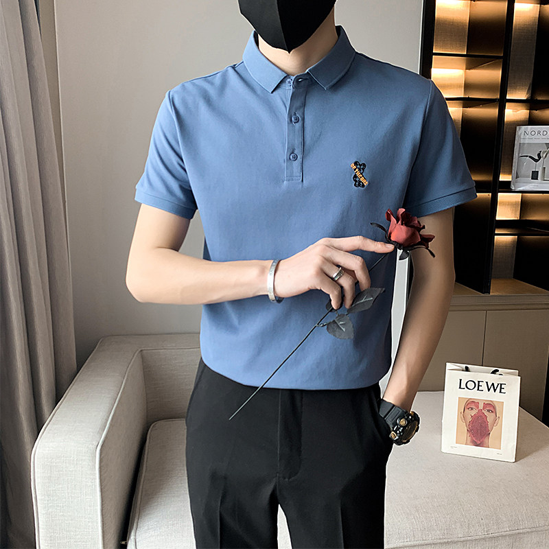 5511#夏款小熊刺绣印花男士polo衫潮小伙风翻领短袖T恤男P55,男装T恤,电商C309
