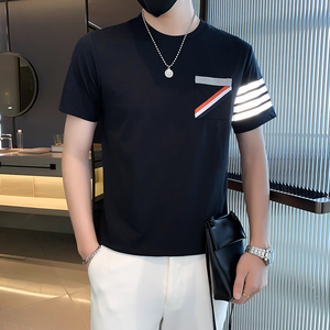 夏新款反光标条纹细节TB编织带男士精品圆领T恤潮23367特P48控78图片