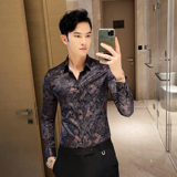 2025秋款男士韩版修身长袖印花衬衫英伦店主潮C802#_P58，男装衬衫，电商C309