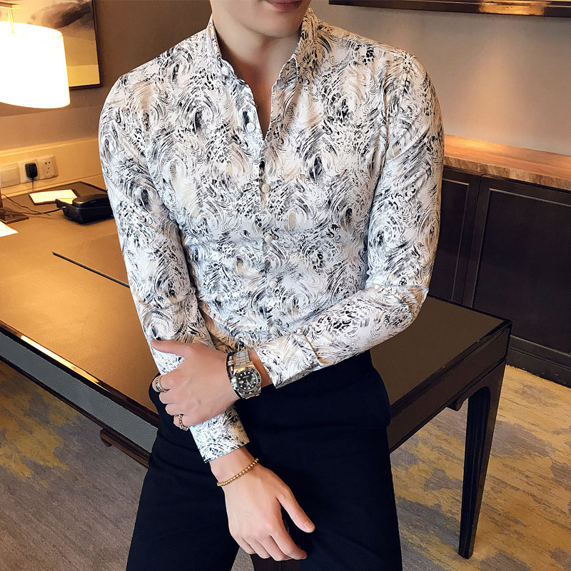 2020_C81P55精品金丝边印花衬衫男士休闲长袖衬衫,男装衬衫,电商C309