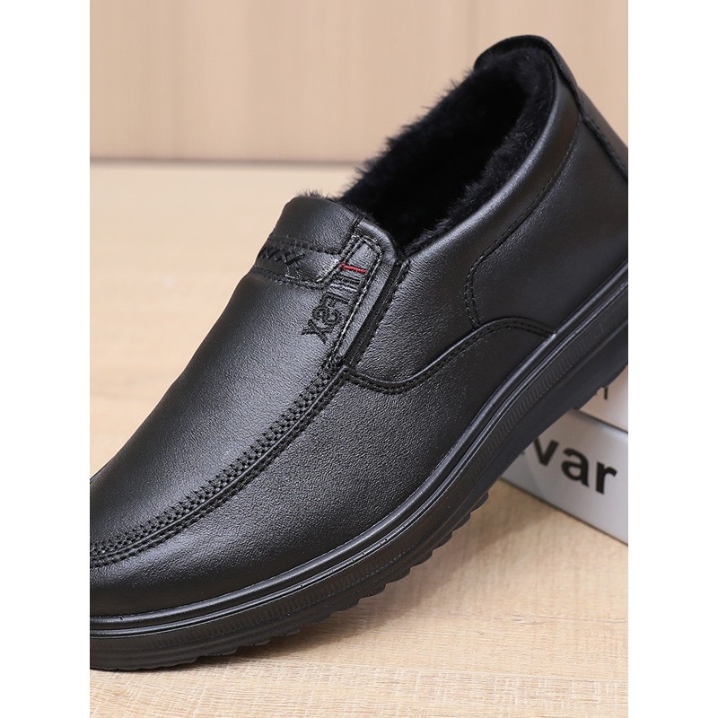 老北京男二棉鞋加绒薄棉商务休闲软底防滑一脚蹬中年爸爸大码男鞋