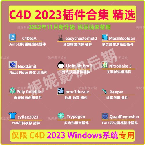 C4D 2023插件合集 RealFlow QuadRemesher Light Kit Pro 3限Win
