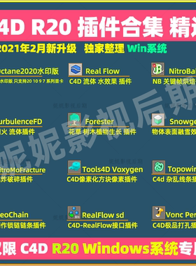 仅限Win系统 C4D R20插件合集TurbulenceFD RealFlow Octana插件