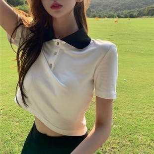 甜辣上衣 盐系polo衫 女夏2022年新款 高尔夫球服短袖 T恤golf短款