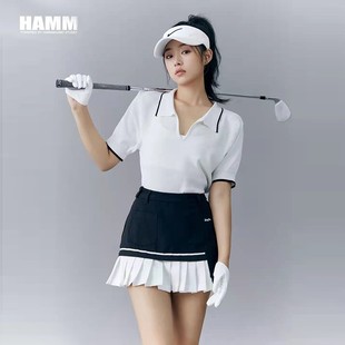 韩国高尔夫球服装 golf速干百褶短裙 财阀千金范白色冰丝短袖 女套装