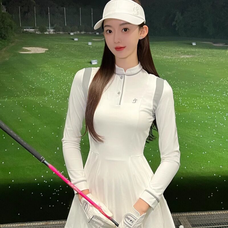 TASHI GOLF春季新款速干弹力修身连衣裙长袖高尔夫服装女上衣运动