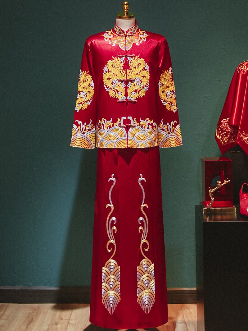 XIUHE COSTUME MENS GROOM CHINESE WEDDING GROOM DRESS 2024 NEW WEDDING DRESS XIUHE DRAGON AND PHOENIX GOWN HIGH-END