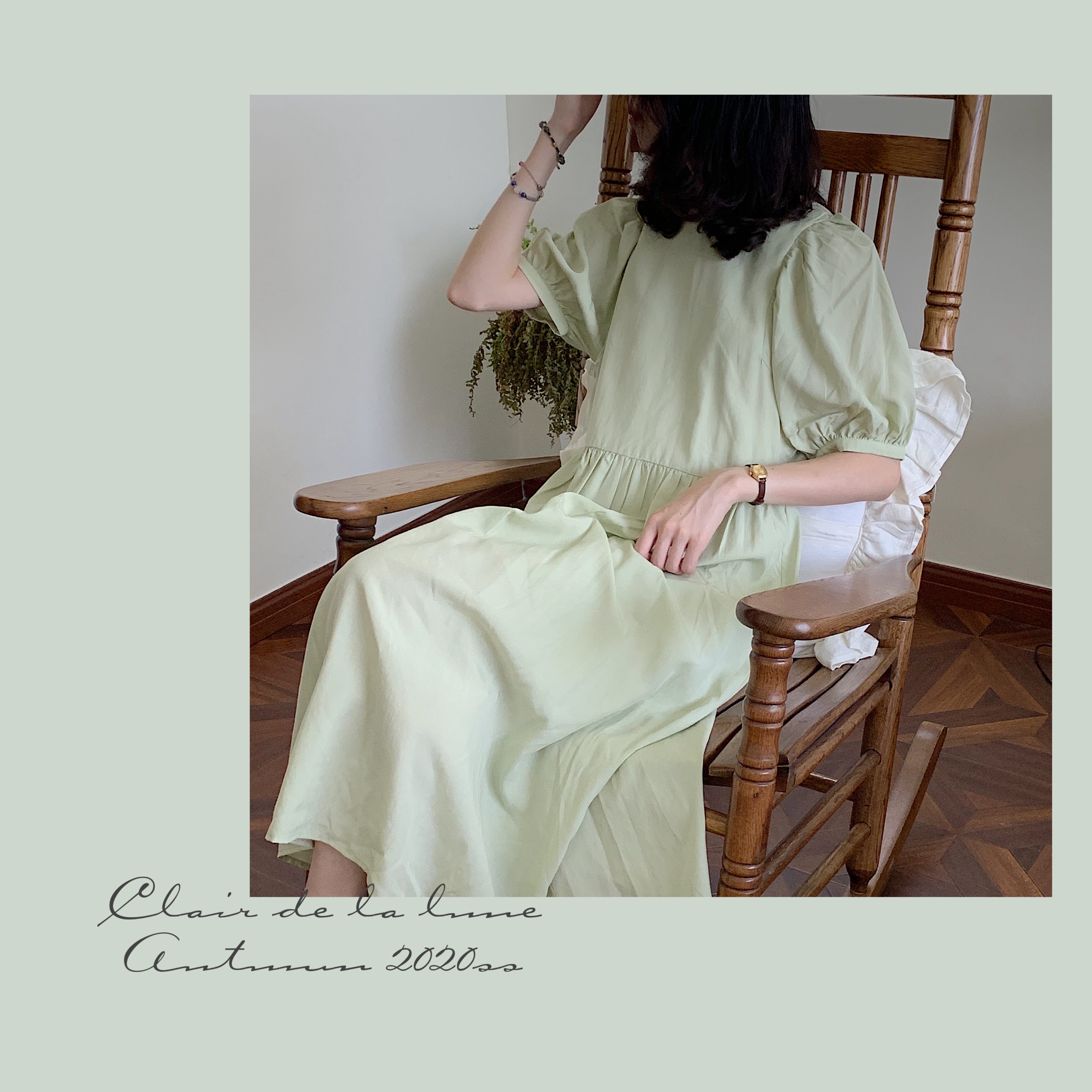 Clair de la lune_清脆哈密瓜绿/微盐海风蓝 天丝棉收褶连衣裙