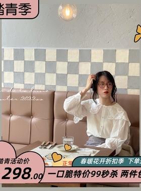 {佩斯画廊}_22秋 古董风格披肩式大花边镂空刺绣领丝绵打底白衬衫