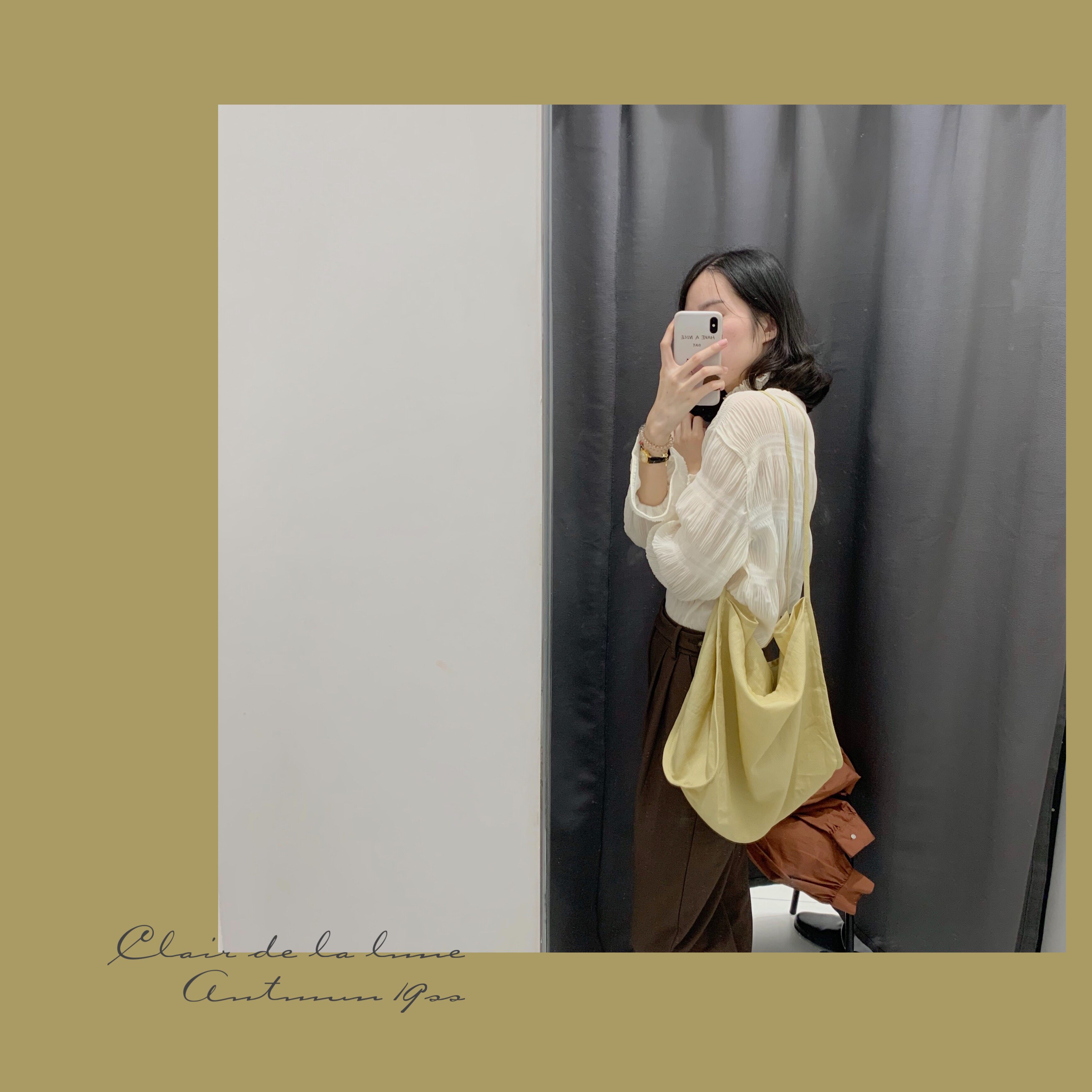 Clair la de lune_独家自制 芥末黄 细格纹托特包