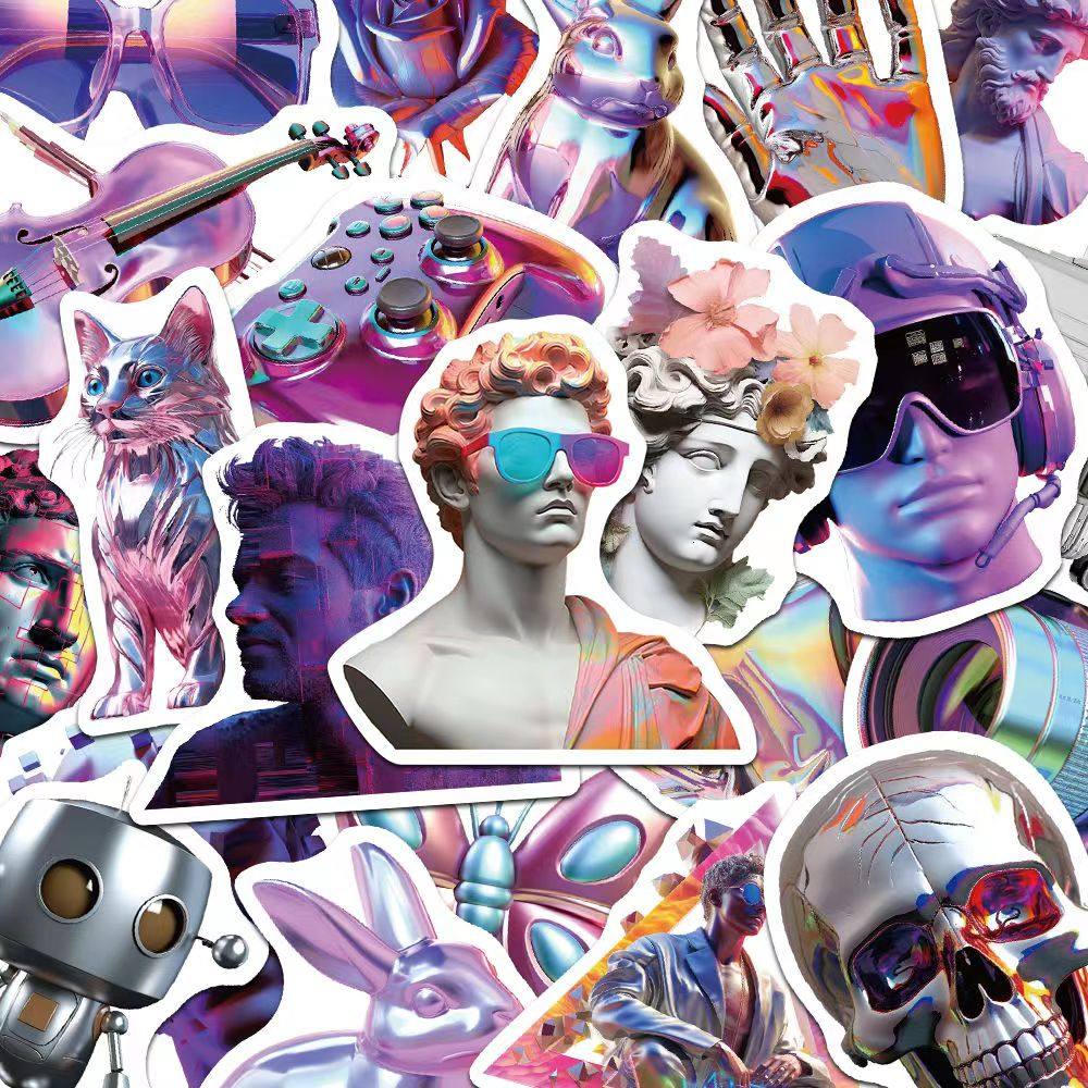 50张ins风酸性蒸汽波迷幻贴纸复古炫酷手机壳笔记本装饰防水贴纸