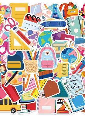 50张Back to school贴纸手账素材手机壳笔记本水杯装饰防水贴画