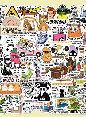 100张新款防水精神崩溃贴纸手机壳手账ipad滑板行李箱装饰贴画DIY