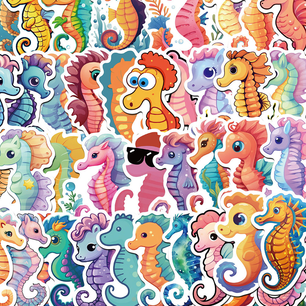 50张卡通海马贴纸装饰笔记本电脑手账本手机壳防水diy奖励贴画