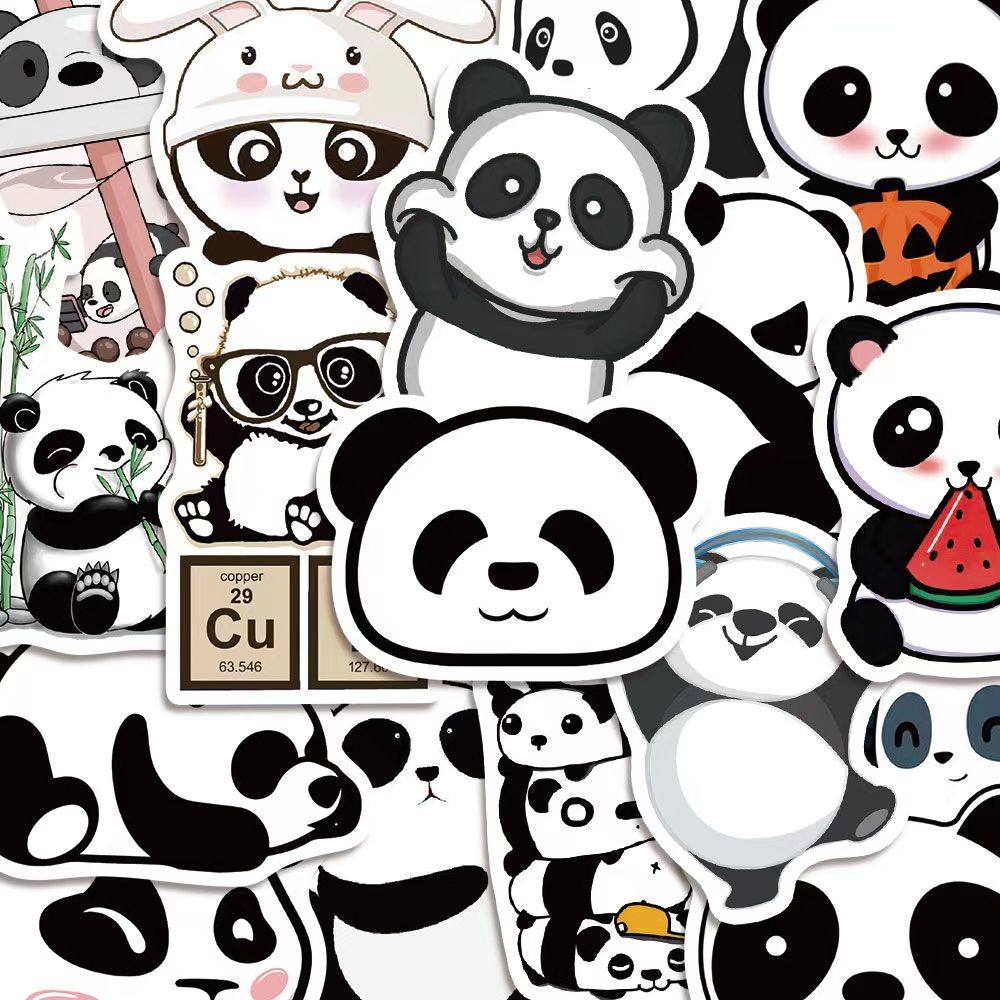 50张卡通熊猫贴纸可爱儿童便利贴爆款网红ins风粘贴手账防水自粘