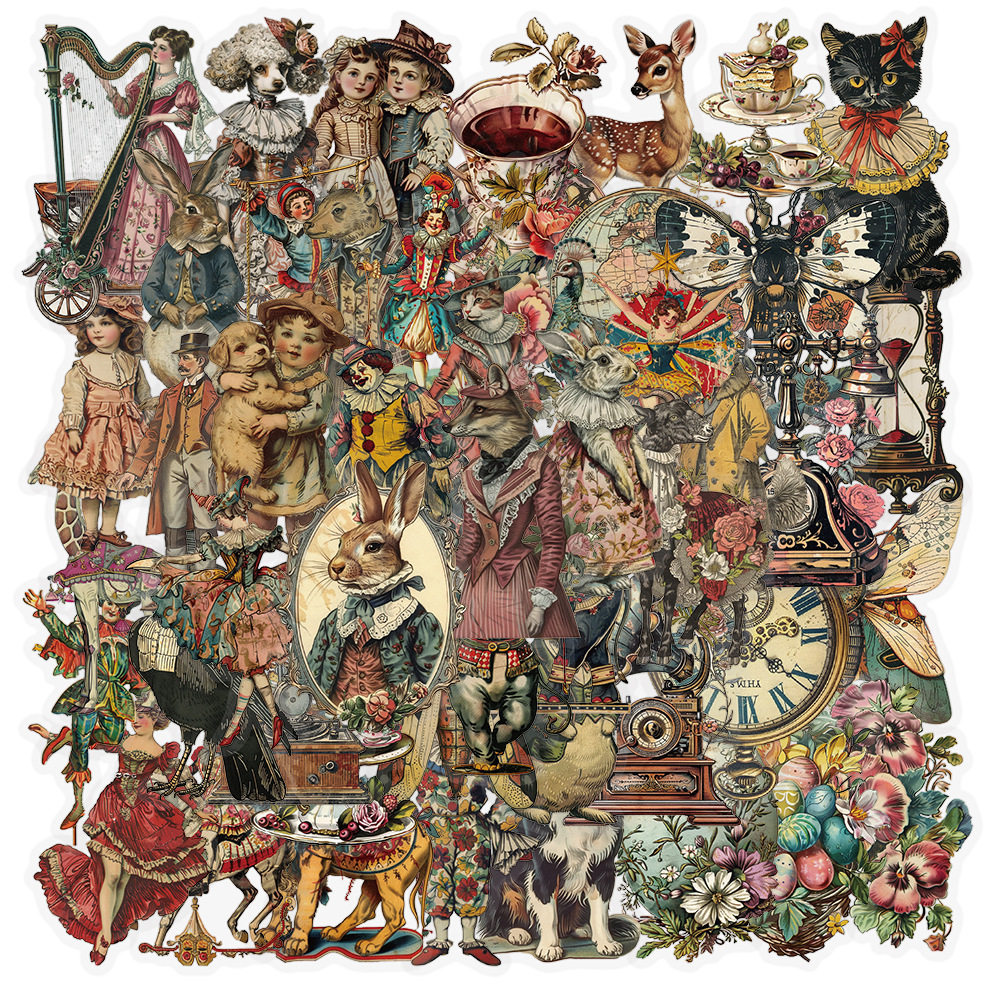 50张维多利亚时代贴纸电脑手账本手机壳日记滑板吉他装饰贴画