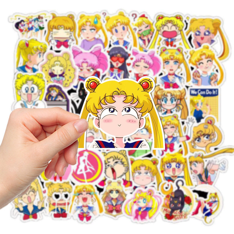 50张卡通美少女战士可爱表情ipad笔记本贴纸手账手机壳防水贴画