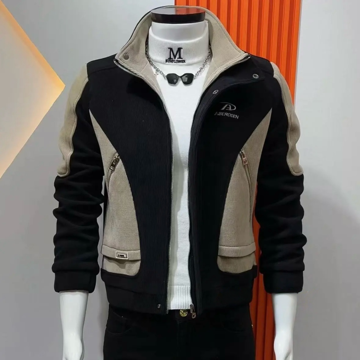 2025新款男士棉服外套秋冬时尚韩版修身拼色高级感立领百搭上衣潮