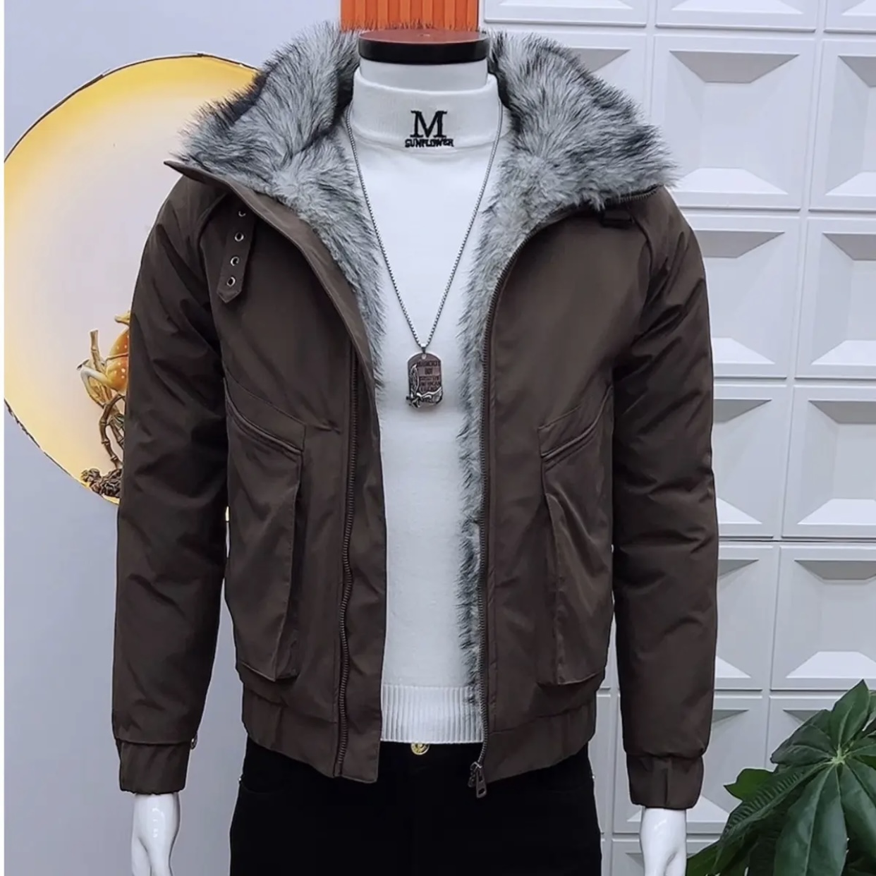 美式复古毛领时尚气质棉衣男冬季加厚保暖短款外套青年棉服上新潮