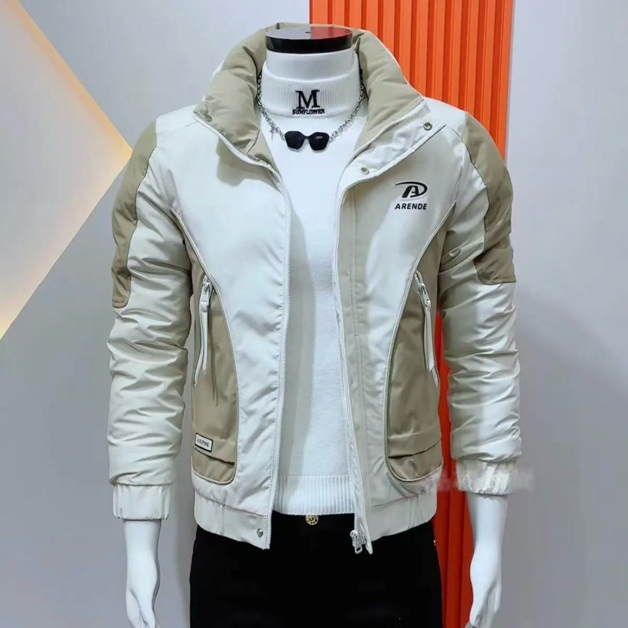 2025新款男士棉服外套秋冬时尚韩版修身拼色高级感立领百搭上衣潮