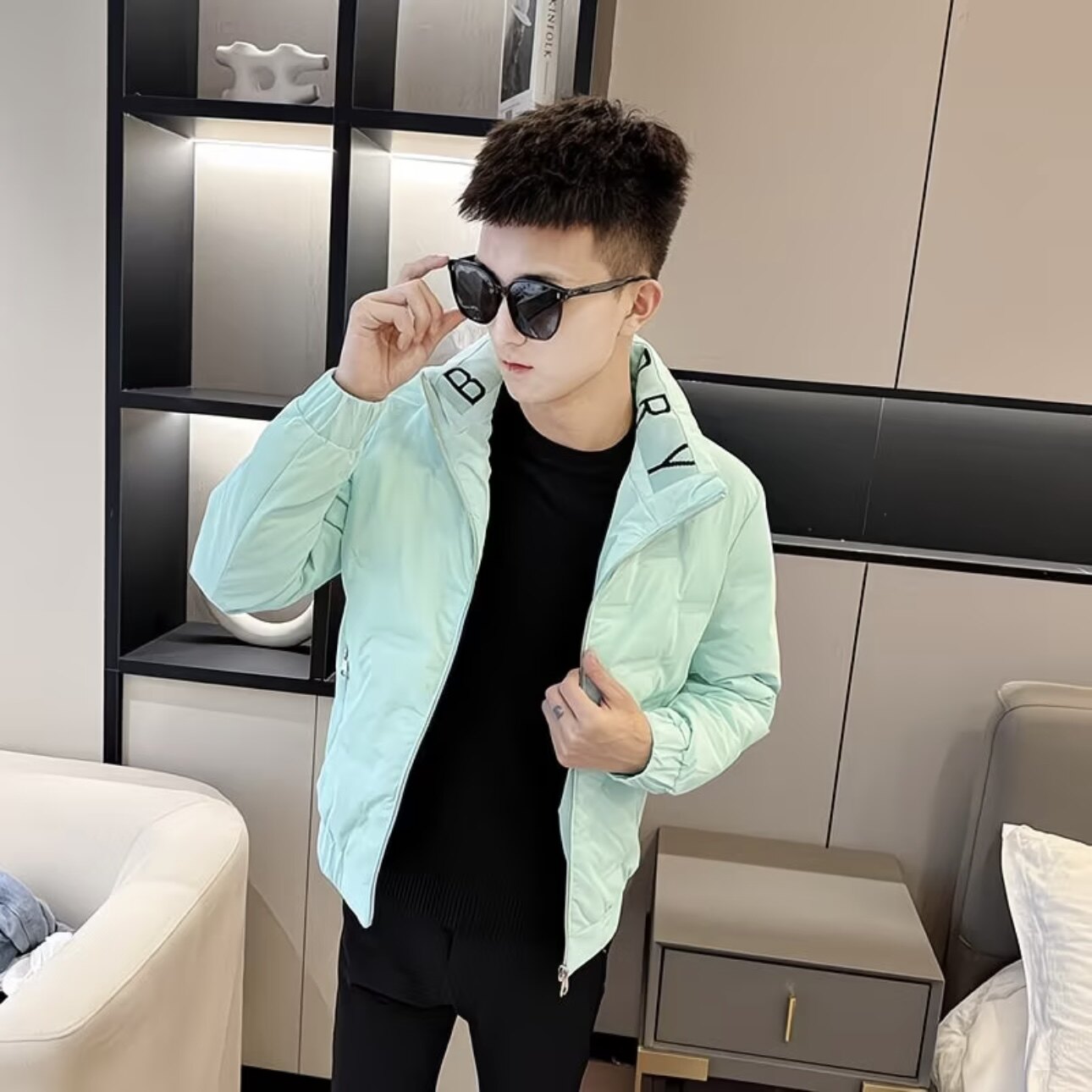 男士立领修身休闲保暖新款棉服外套气质个性休闲风冬季款加绒加厚