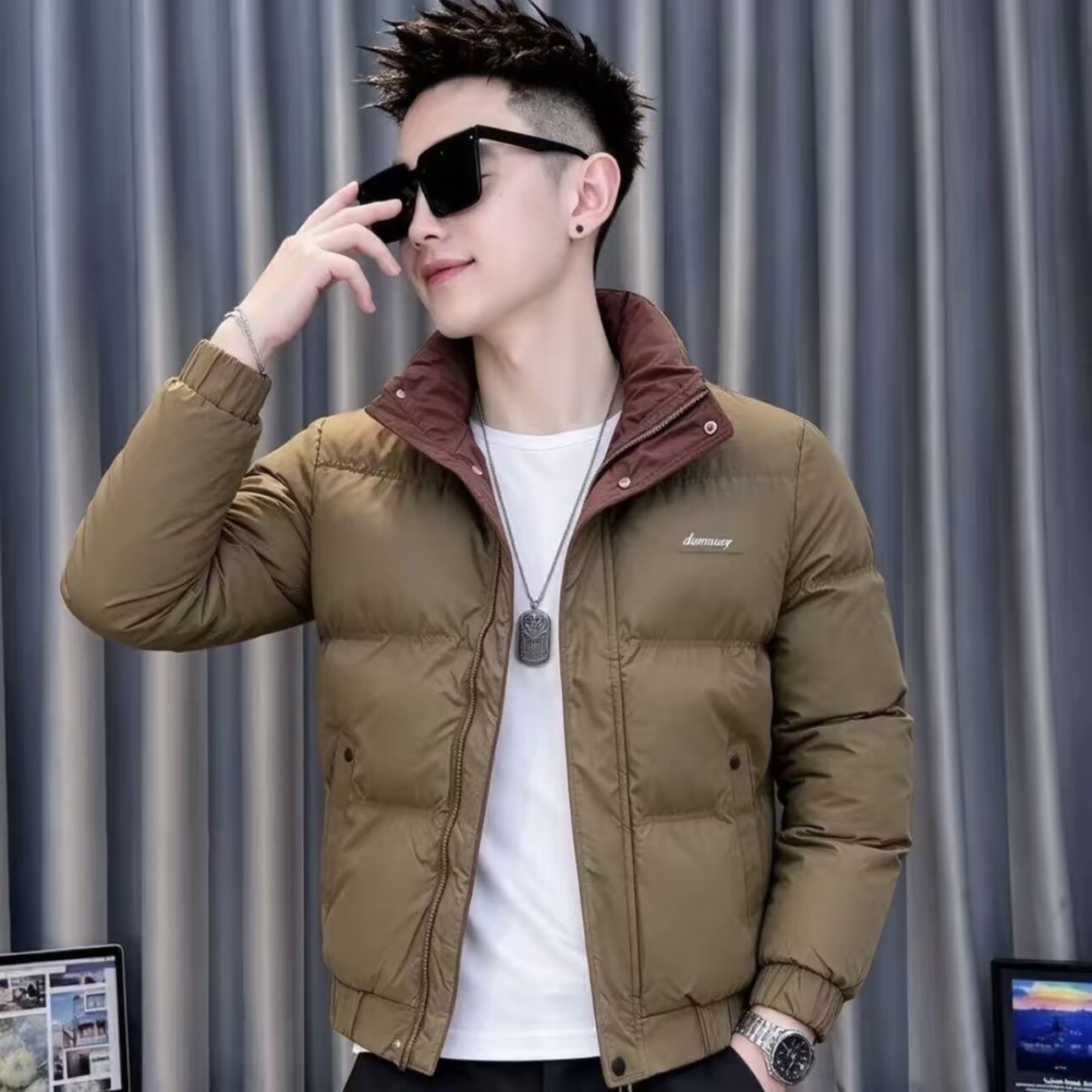 男士立领修身休闲保暖新款棉服外套气质个性休闲风冬季款时尚加厚