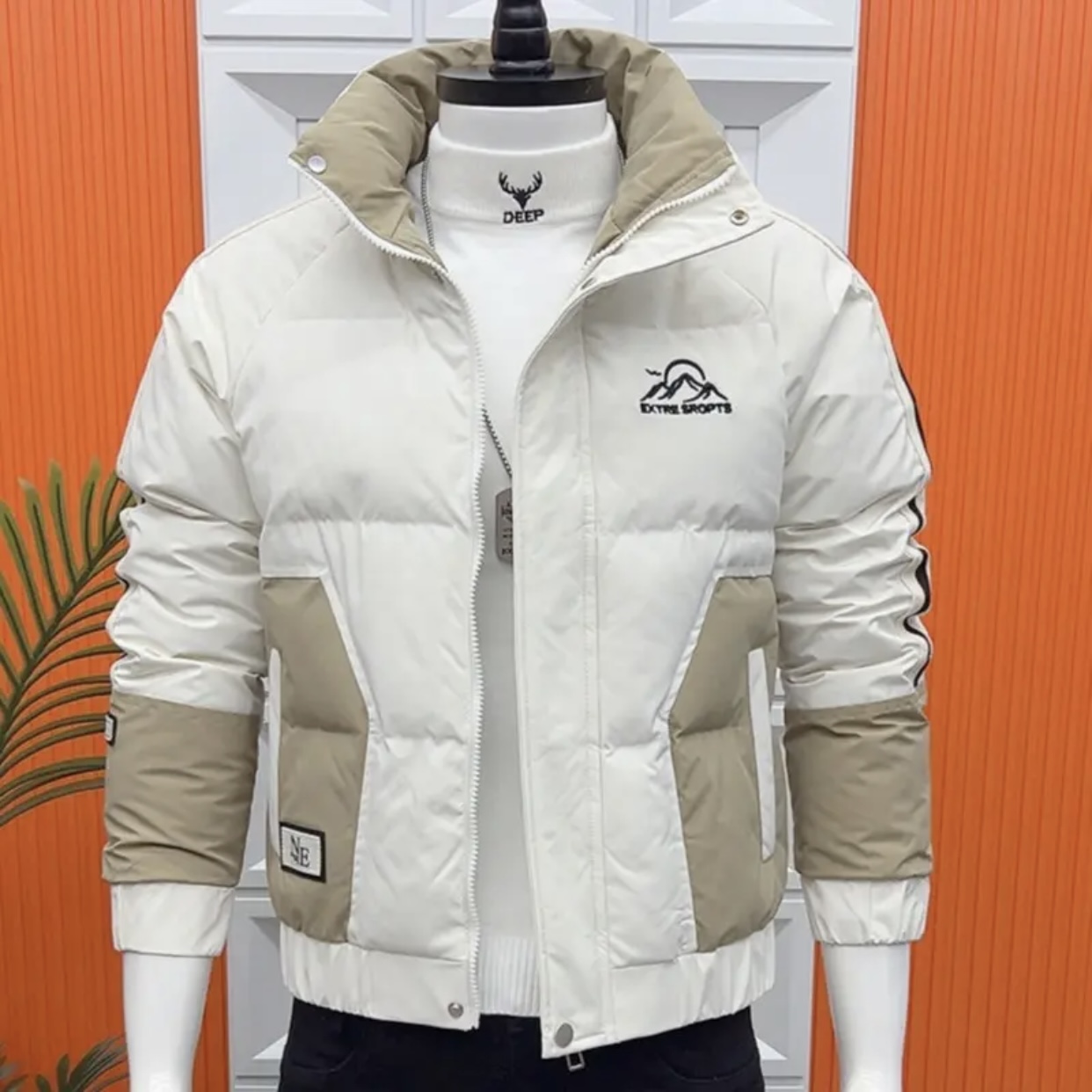 2025新款男士棉服外套秋冬时尚韩版修身拼色高级感立领百搭上衣潮