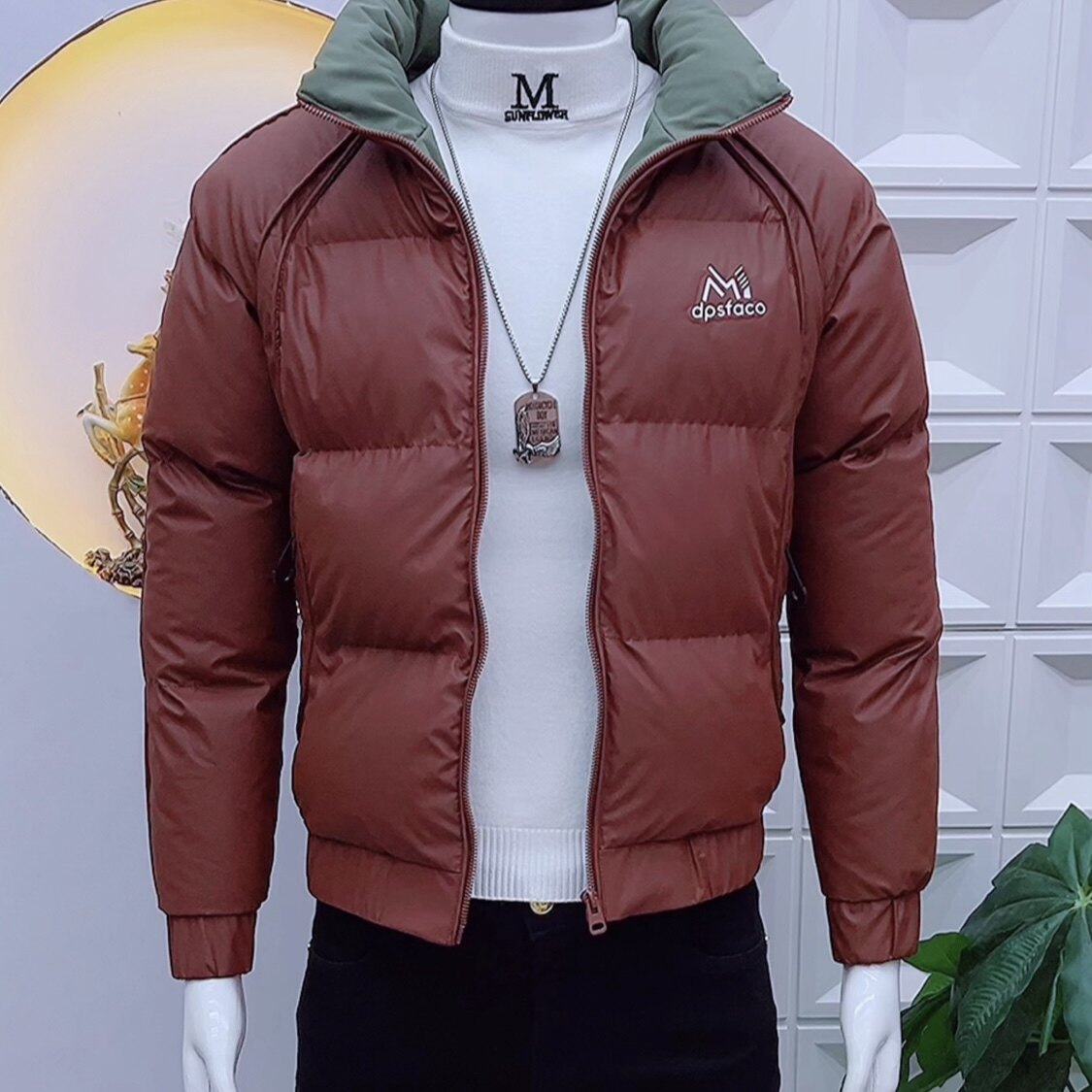 韩版修身时尚气质棉衣男冬季棕色保暖棉服青年百搭潮流外套上新潮