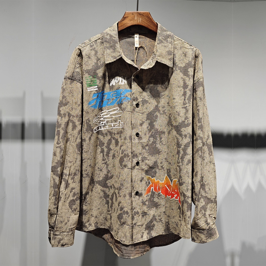 素拼男装春秋季新款长袖衬衫宽松街头印花外衣SPACS435012AM