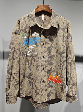 素拼男装春秋季新款长袖衬衫宽松街头印花外衣SPACS435012AM