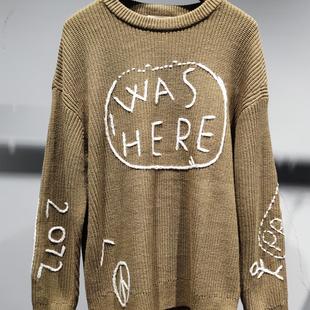 针织衫 新款 潮牌提花设计感内搭减龄宽松毛线衣 冬季 素拼男装