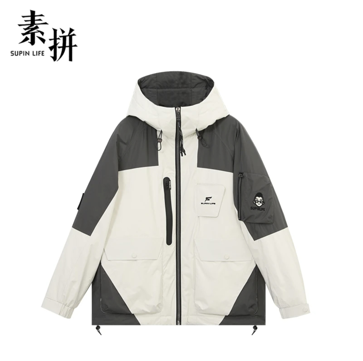 素拼青春流行连帽拼色羽绒服