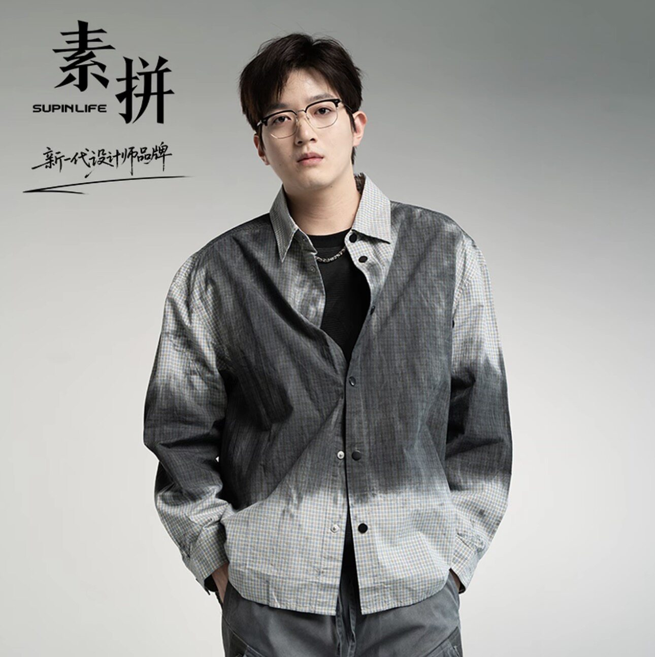 素拼男装秋季新款衬衫长袖休闲风开衫纯棉宽松扎染SPACS535014AM