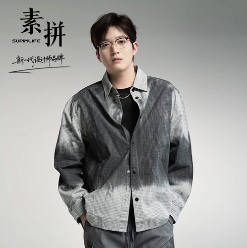 素拼男装秋季新款衬衫长袖休闲风开衫纯棉宽松扎染SPACS535014AM
