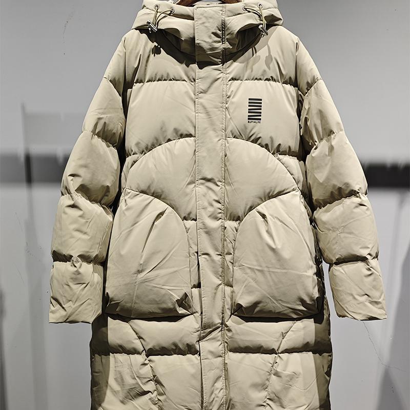 素拼青春流行连帽中长设计羽绒服