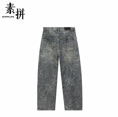 素拼男装2026春季新款牛仔裤宽松潮牌休闲做旧长裤SPBZK611101AX