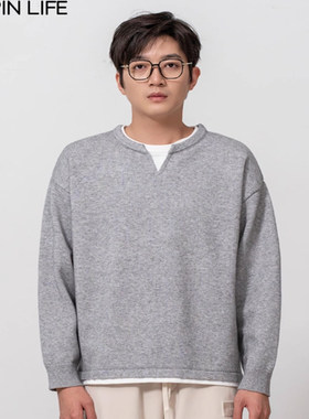 素拼男装2025冬季新款针织衫小V领假两件毛线衣SPAZZ457129BM1