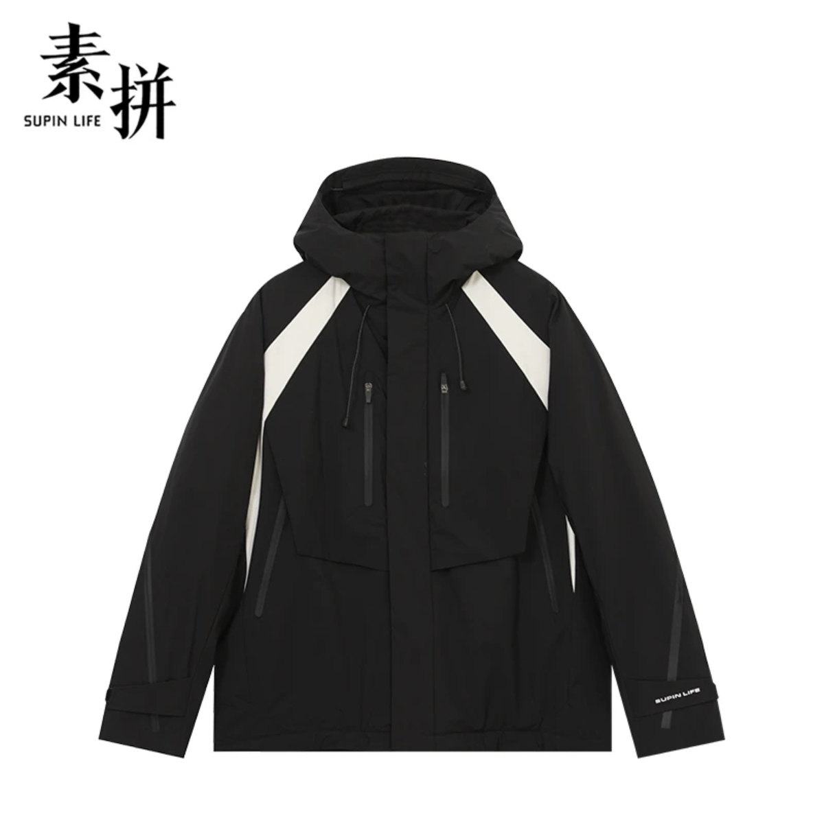 素拼青春流行连帽拼色羽绒服