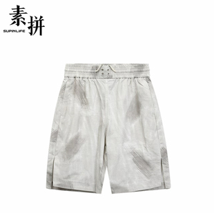 素拼男装夏季新款短裤休闲宽松扎染松紧透气五分裤SPBXD523318AM
