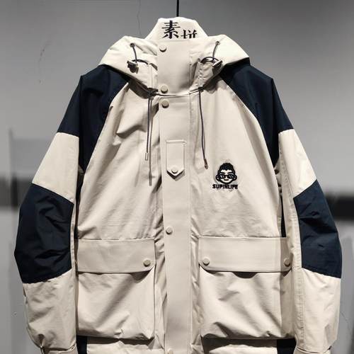 素拼青春流行连帽三防羽绒服