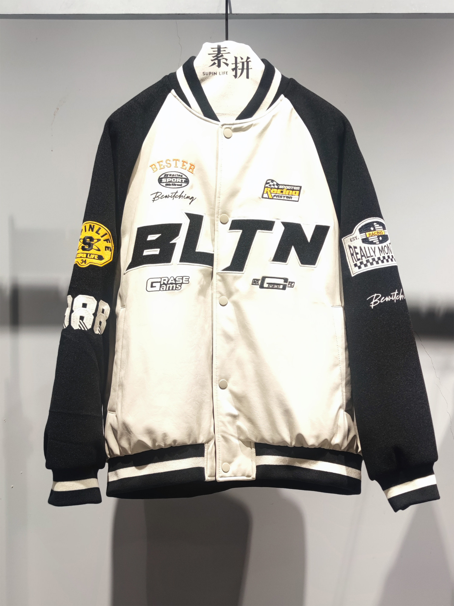 素拼男装冬季新款棉服潮牌厚款棒球衣刺绣撞色拼接保暖外套