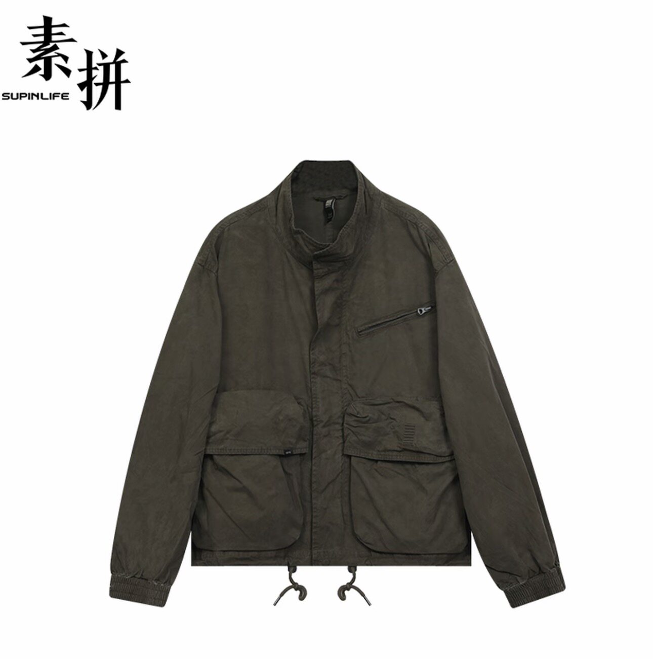 素拼男装秋季新款外衣外套夹克口袋立领宽松型短款SPAWT535056AM